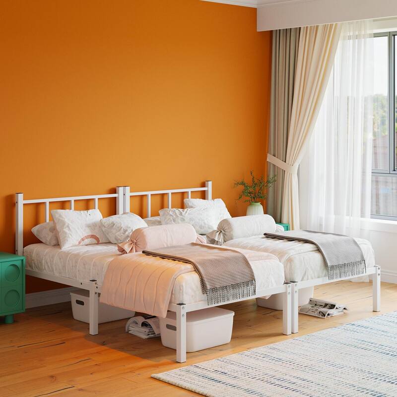 Convertible Triple Twin Metal Bunk Bed with Safety Guardrails and Ladder, Space-Saving Design for Dorm or Guest Room, White