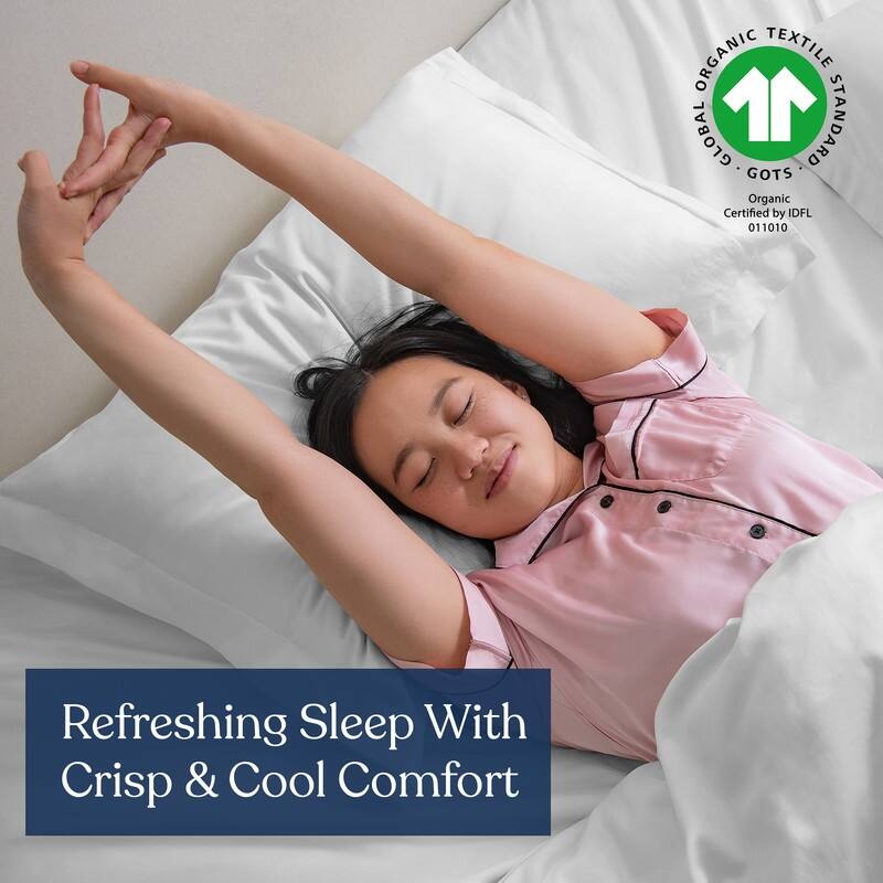 Delara GOTS Certified 100% Organic Cotton Pillowcase Pack of 2, 400 TC Long Staple Cotton, Moisture-Wicking, Smooth & Breathable