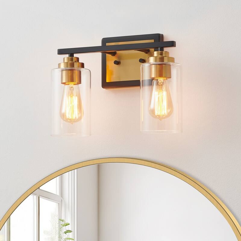 KAWOTI Black & Gold Bathroom Vanity Light with Clear Glass Shade - Black&Gold