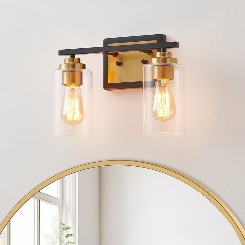 KAWOTI Black & Gold Bathroom Vanity Light with Clear Glass Shade
