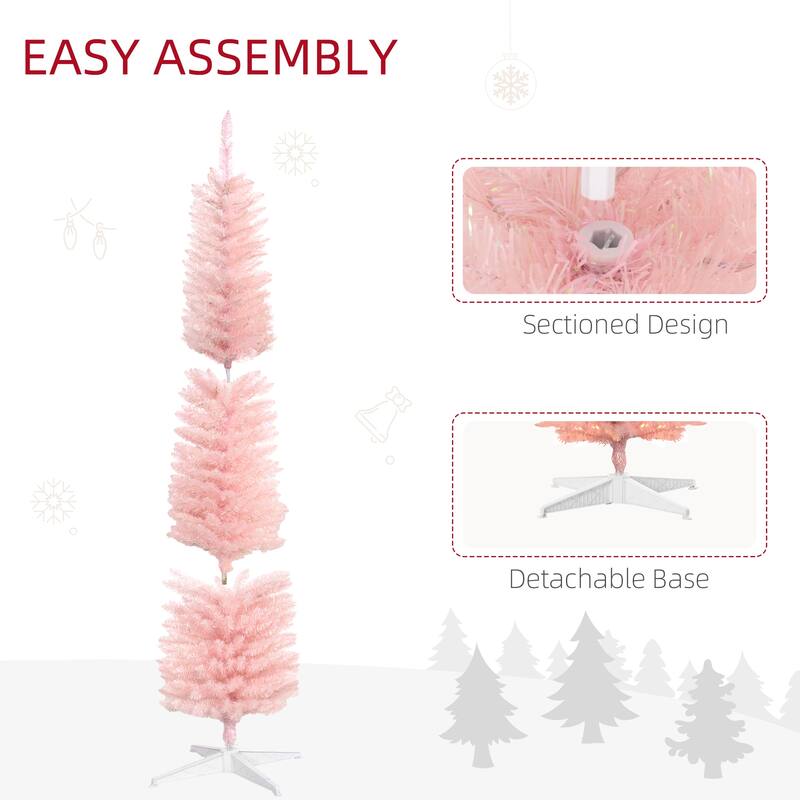 6 ft Pink LED Pencil Christmas Tree Indoor Pre-Lit Multicolor Lights 360 Tips Flame Retardant Sturdy Base