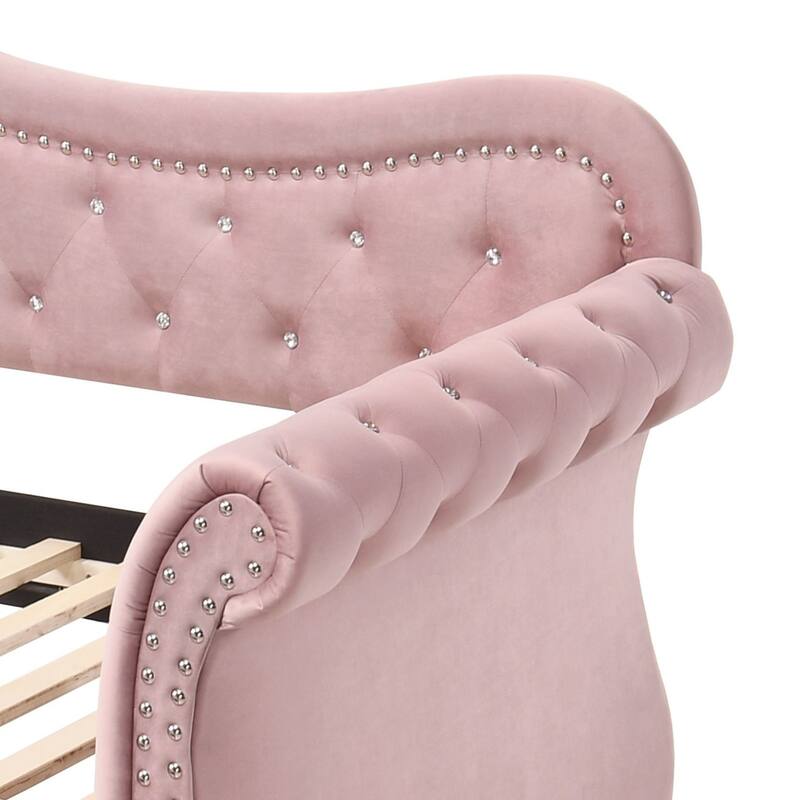 Adkins Pink Velvet Daybed W/Trundle (Twin)