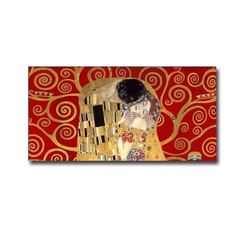 The Kiss (Detail-Red) by Gustav Klimt Gallery Wrapped Canvas Giclee Art (12 in x 24 in)