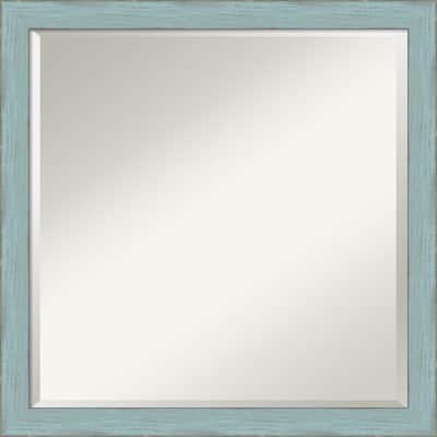 Beveled Wood Wall Mirror - Sky Blue Rustic Frame - Outer Size: 22 x 22 in