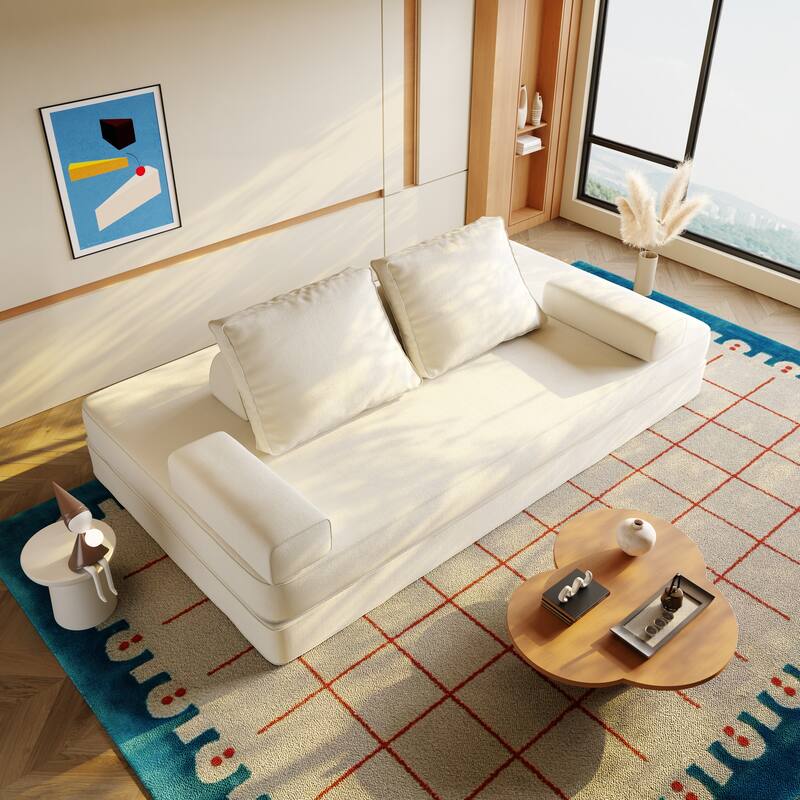 GDFStudio - 86.6" Multifunctional Chenille Upholstered Convertible Sofa Bed with 2 Removable Backrests & Soft Pillows