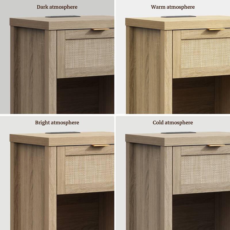 SICOTAS Farmhouse Set of 2 Nightstand with Charging Station and Drawers