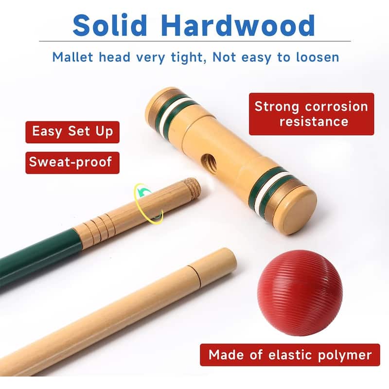 GSE™ Deluxe 6Player Player Croquet Set with 6 Mallets & Croquet Balls, 9 Wickets, 2 Stakes and