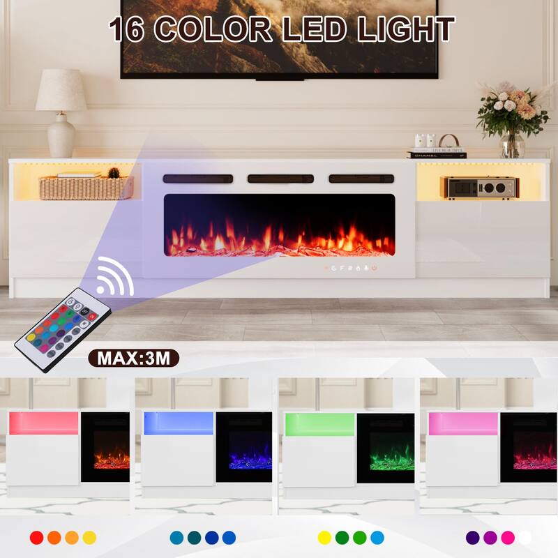 36'' Electric Fireplace TV Stand, Entertainment Center & TV Console for TVs up to 80'', Modern Fireplace Heater for Living Room