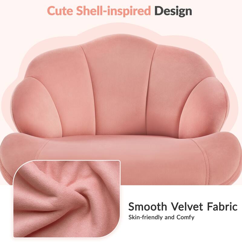 Yaheetech Upholstered Swivel Office Chair with Tufted Shell-Shaped Back for Bedroom Salon