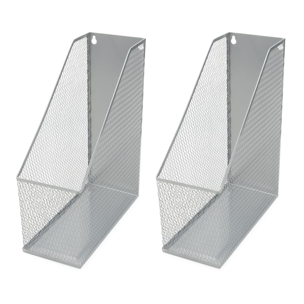 Mesh Steel Wall mount Hanging or Desktop Magazine Document Letter Mail File Holder 12 In. H 10 In. L 3 In. W, Pack of 2