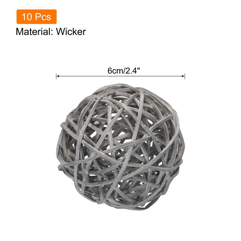 10 Pcs Wicker Rattan Balls 2.4 Inch Rattan Decorative Balls - Gray
