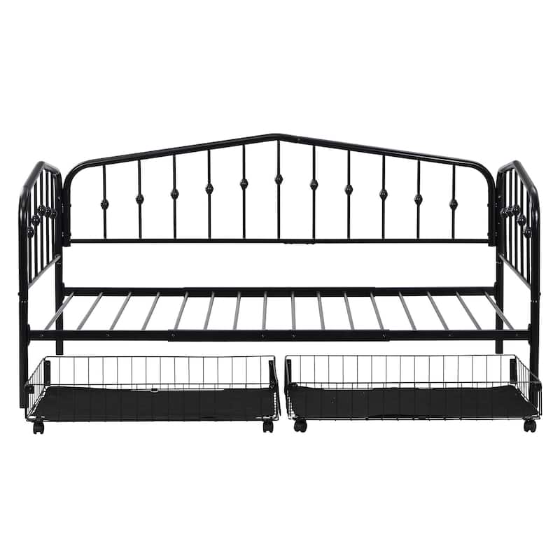HomeRoots Black Metal Twin Bed Frame With Drawers