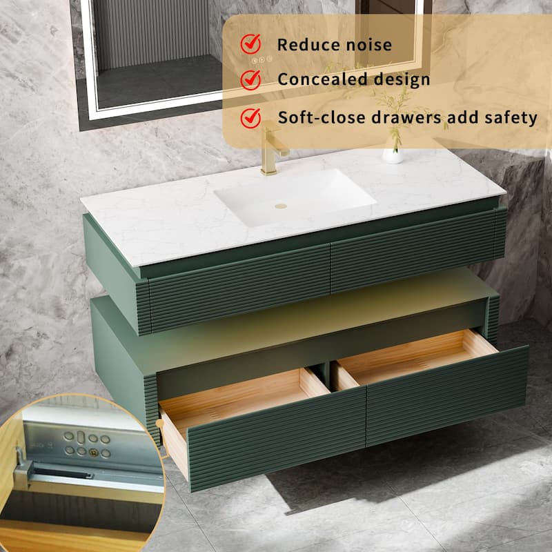 Modland 48" Modern Wall-Mounted Single Sink Bathroom Vanity with Engineered Stone Countertop,Soft-Close Drawers