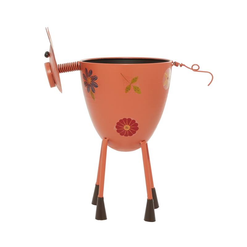 Pink Metal Pig Indoor Outdoor Planter with Floral Accents