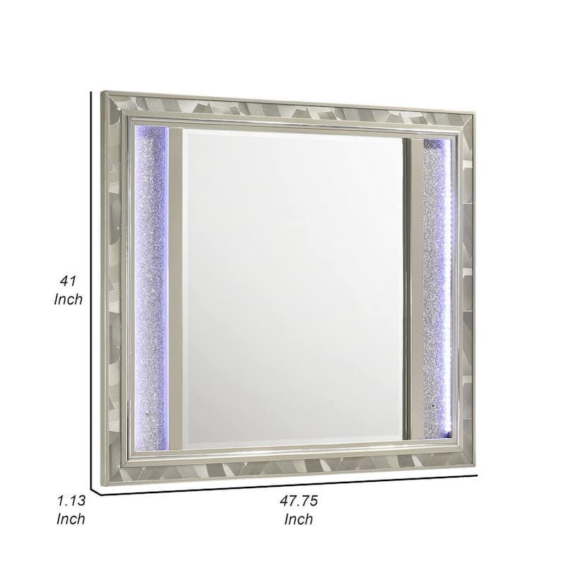 Bet 41 x 48 Dresser Mirror, Silver Solid Wood Frame with Rhinestone Inlay