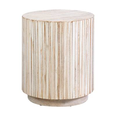 East at Main White Washed Wood Plank Drum Table - 16.5" W x 16.5" D x 18" H