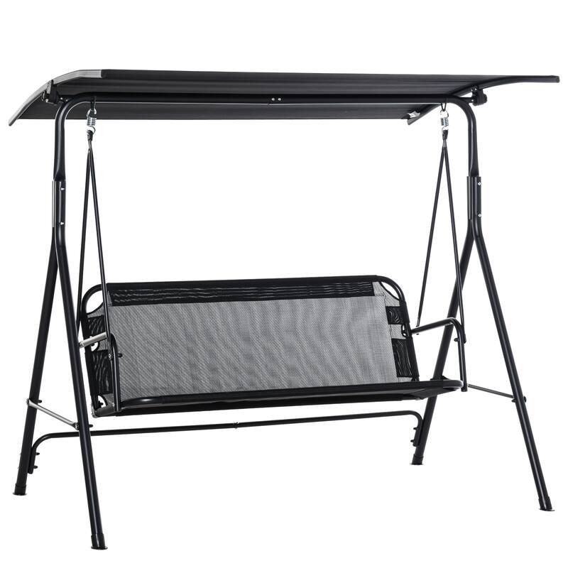 67.75 in. 2-Person Black Metal Patio Swing with Adjustable Tilt Canopy