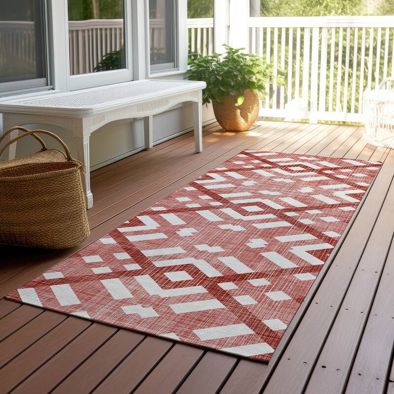 Machine Washable Indoor/ Outdoor Chantille Contemporary Trellis Rug