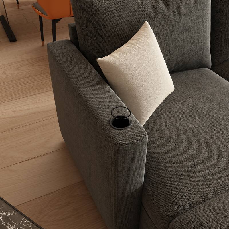 123.6" Chenille U-Shaped Sectional Sofa with Storage and Ottoman, 6-Seater