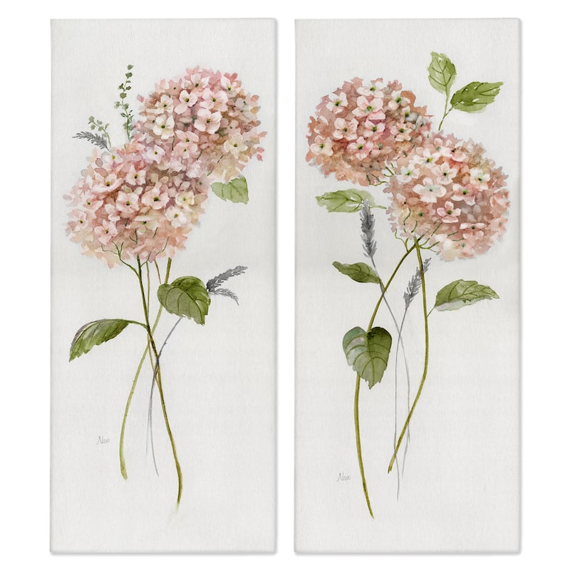 Stupell Pink Hydrangea Sprigs Canvas Wall Art Design By Nan (Set of 2) - 10 x 24