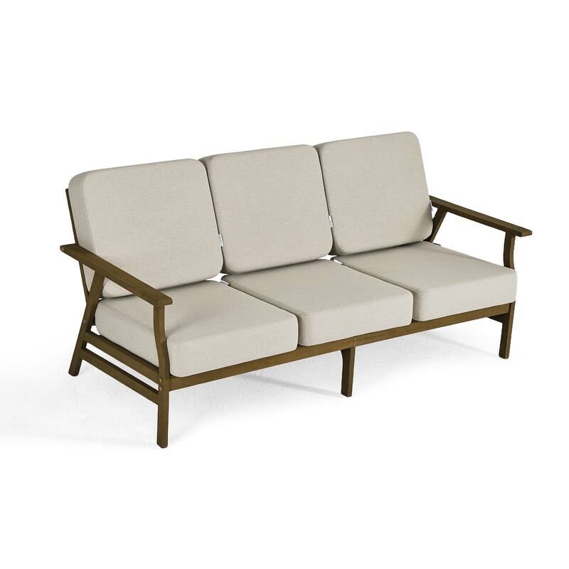 Modern Wood Outdoor Patio Sofa Loveseat with Cushion