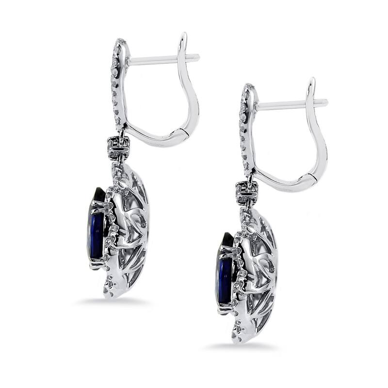 Auriya Fancy 6 3/8cttw Royal Blue Sapphire Oval and 2 1/8ctw Halo Diamond Earrings 18K Gold