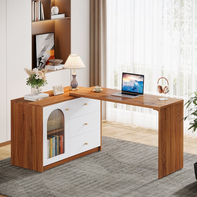 47 Inches Reversible L Shaped Computer Desk for Home Office - Brown