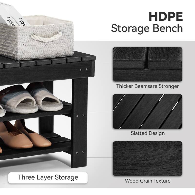 HDPE Outdoor Storage Bench Entryway Shoe Rack Patio Bench