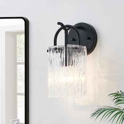 KAWOTI 1-Light Modern Glam Wall Sconce with Textured Glass Shade