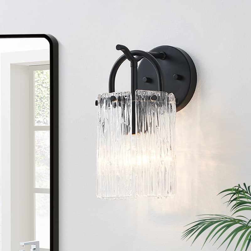 KAWOTI 1-Light Modern Glam Wall Sconce with Textured Glass Shade