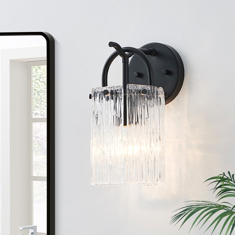 KAWOTI 1-Light Modern Glam Wall Sconce with Textured Glass Shade