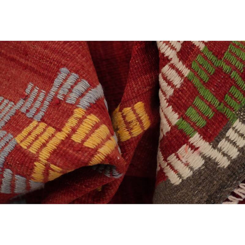 Hand Woven Oriental 100% Wool Carpet Southwestern Tribal Red Kilim Area Rug - 8' 8'' X 6' 5''