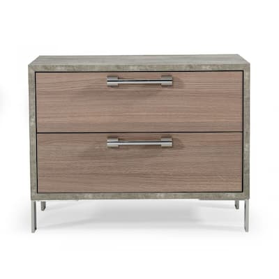 20-Inch Brown and Gray Contemporary Solid and Manufactured Wood Nightstand with 2 Drawers