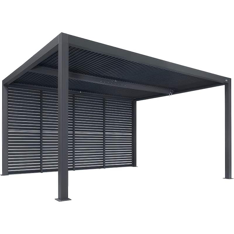 PURPLE LEAF Grey Louvered Pergola Accessories Roller Blinds, Strip Light and Shutter Wall(Pergola Not Included)