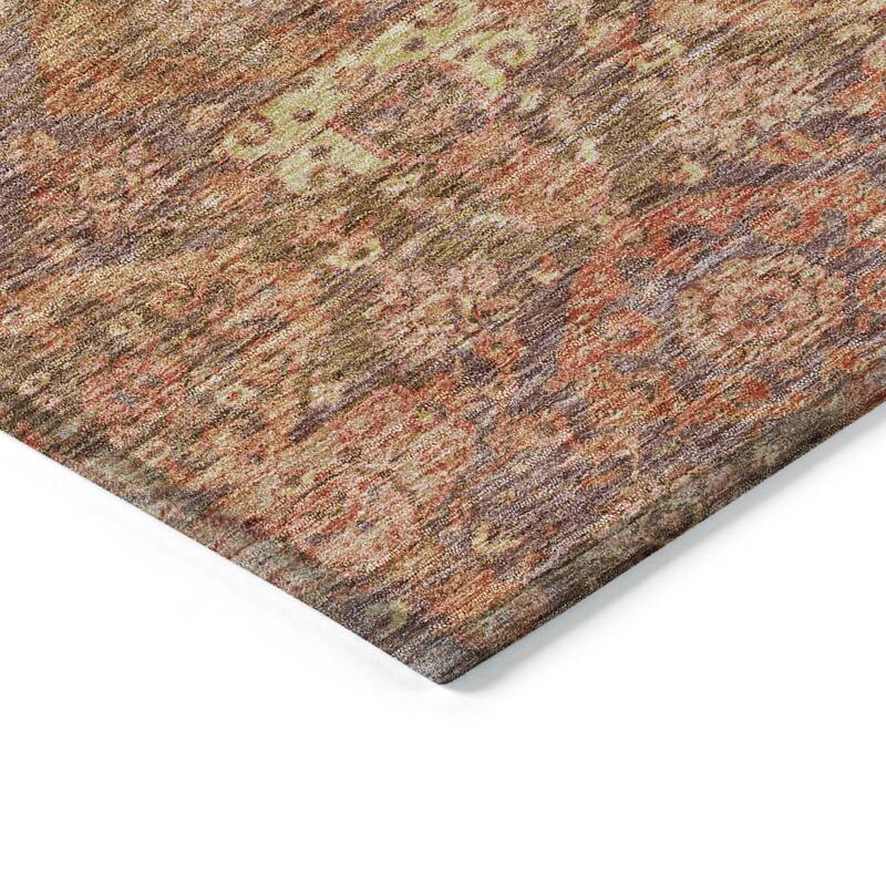 Machine Washable Indoor/ Outdoor Traditional Damask Chantille Rug
