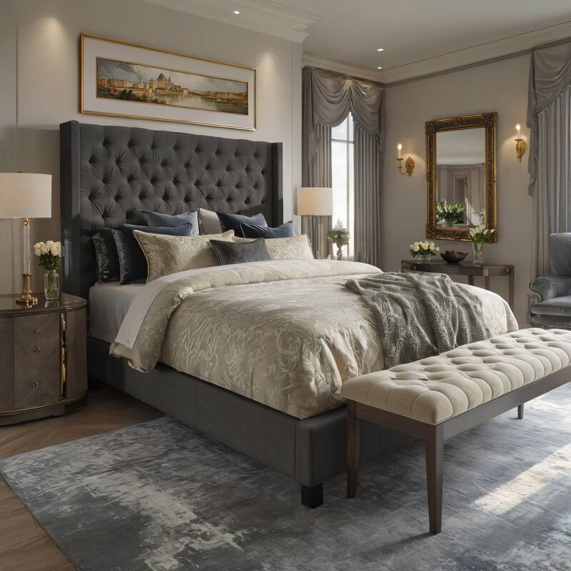 Detmold Wingback Button Tufted Tall Headboard Bed