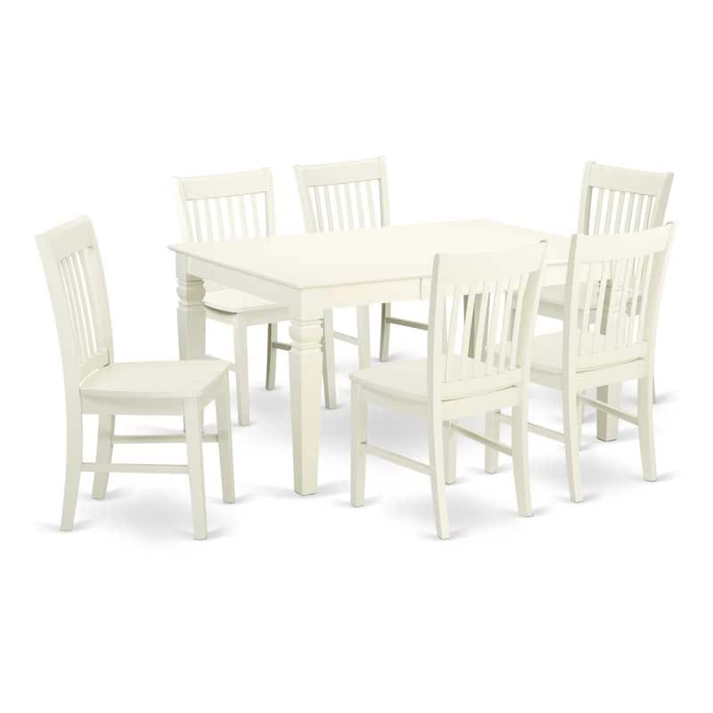 Nordic Dining Set 7Pc - Linen White Table & Kitchen Stools - Modern Farmhouse Style