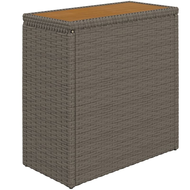 Outdoor Deck Box with Acacia Wood Top PE Rattan Steel Storage Chest Patio Garden Side Table - 11" W x 21.7" D x 23.6" H - Grey & Brown
