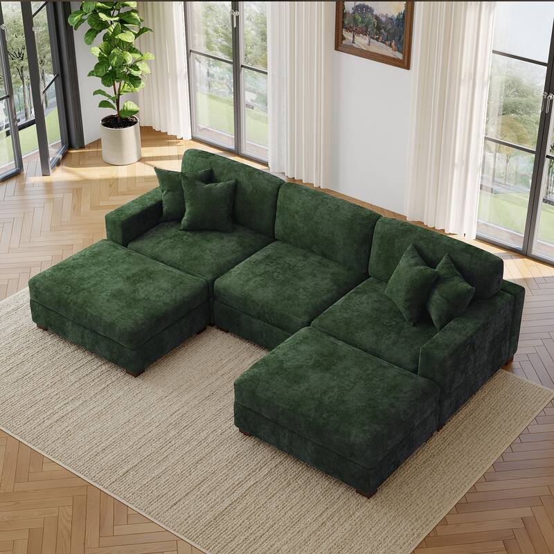 Modern Chenille Oversized Modular Sectional Sofa with 2 Ottoman