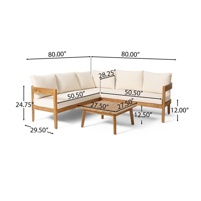 Brooklyn Outdoor Acacia Wood 5 Seater Sectional Sofa Chat Set with Cushions by Christopher Knight Home