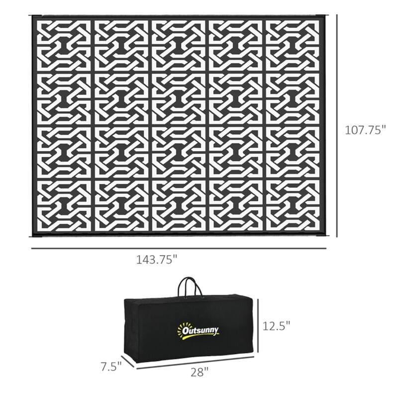 Black & White Chain Pattern Outdoor Rug Waterproof, Foldable Reversible, Portable Picnic Camping, Beach Mat with Carry Bag