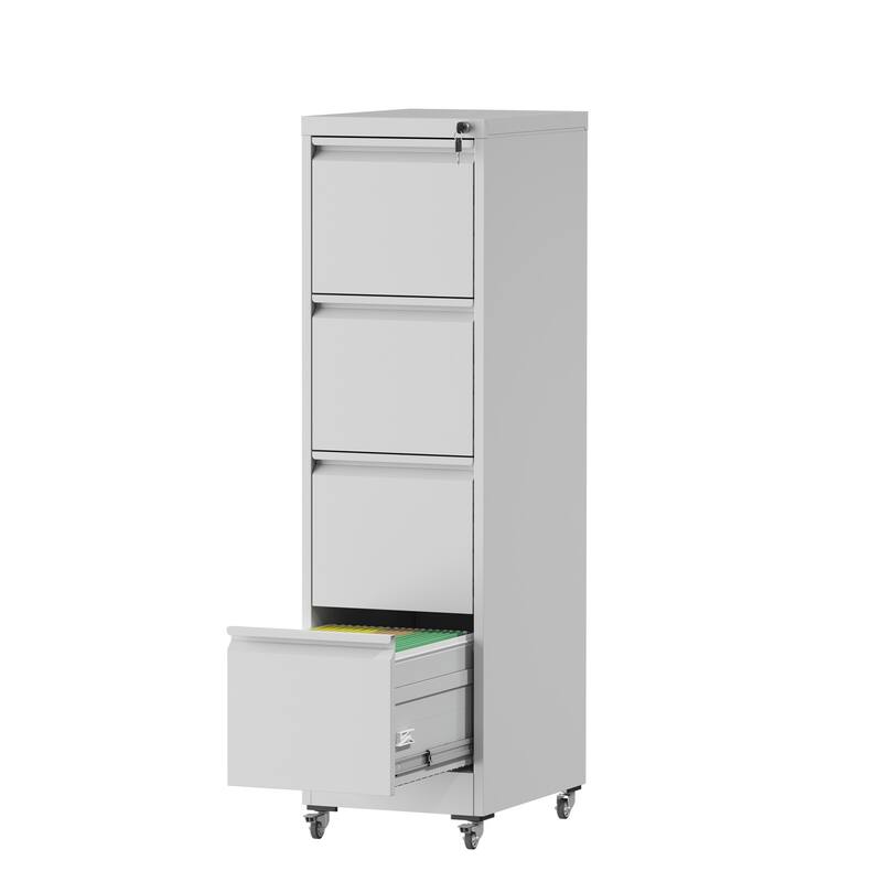 4 Drawer Metal Locking Vertical File Cabinet on Wheels - Heavy-Duty Lockable Cabinet for Home & Office