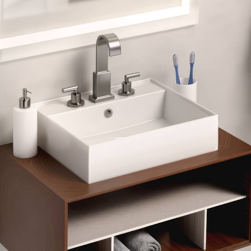 Whitehaus B-AG51-3H 20-1/8" Rectangular Vitreous China Wall Mounted