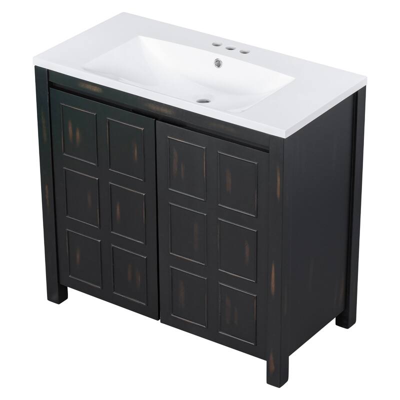 36 inch Freestanding Bath Vanity in Retro Espresso with White Ceramic Top