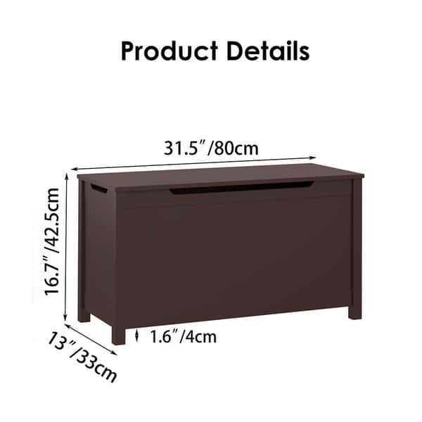 dimension image slide 0 of 3, Wooden Toy Box with Safety Hinged Lid for Kids Aged 2+