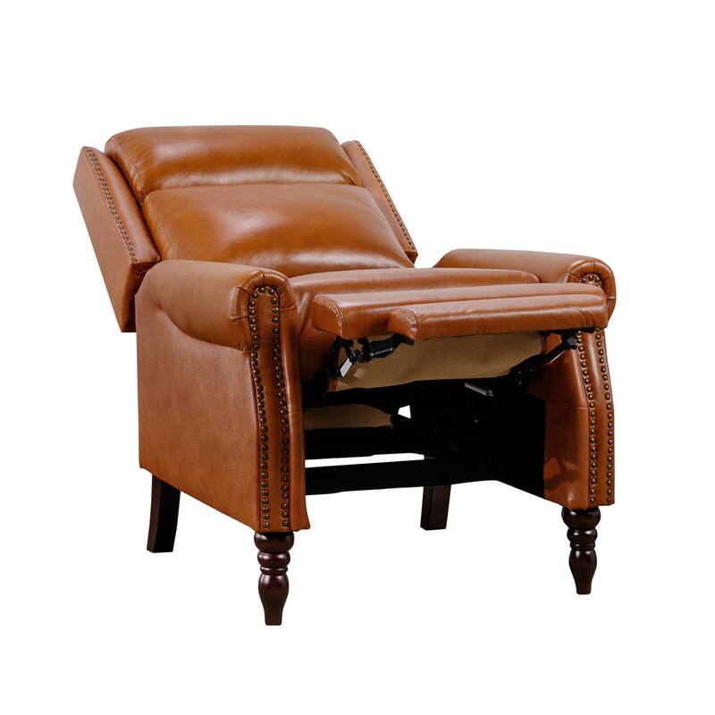 Mid-century Genuine Leather Recliner Adjustable Push Back Comfortable Set of 2 Arm Chairs for Living Room