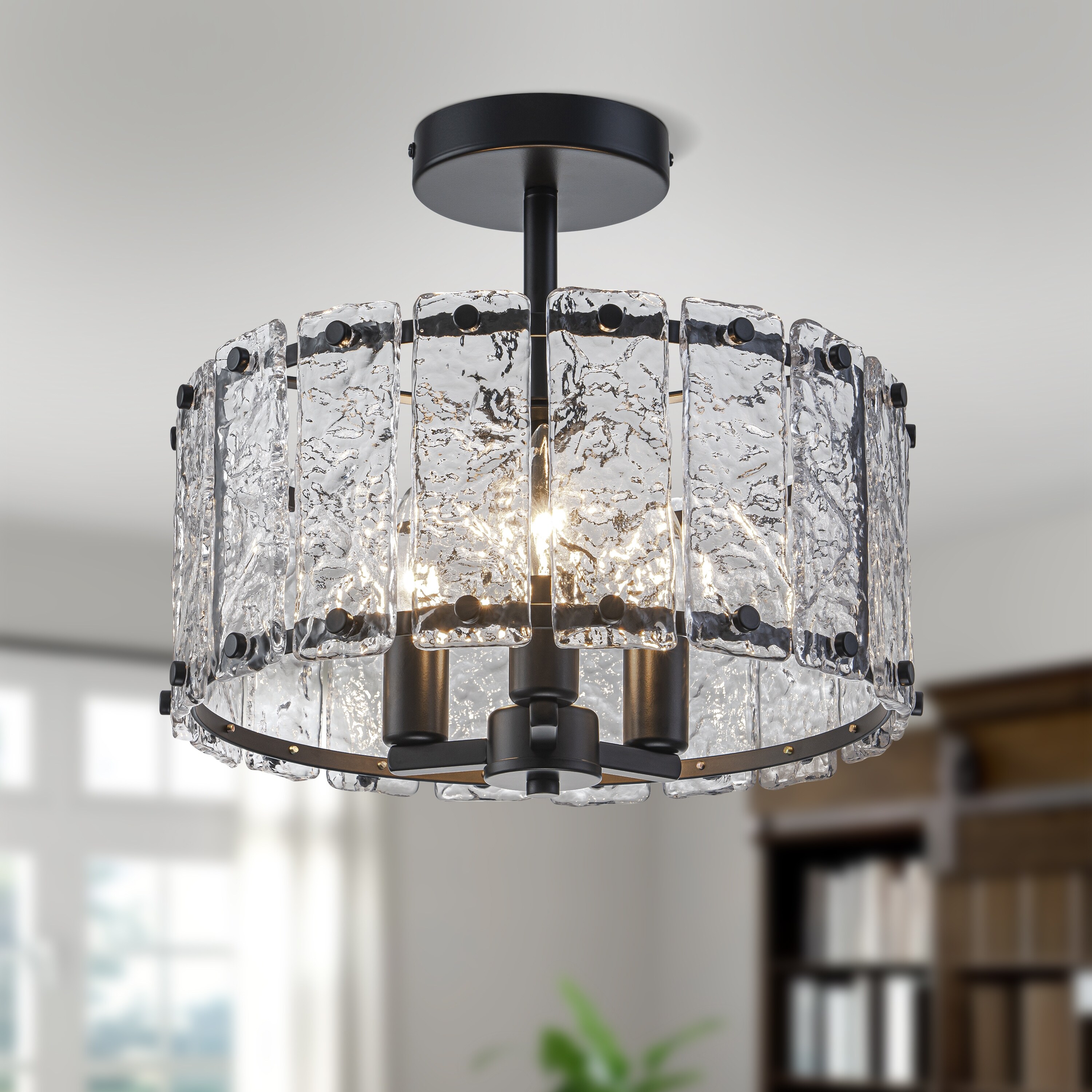 Starsky 4-light 14'' Glass Caged Ceiling Light Round/Square