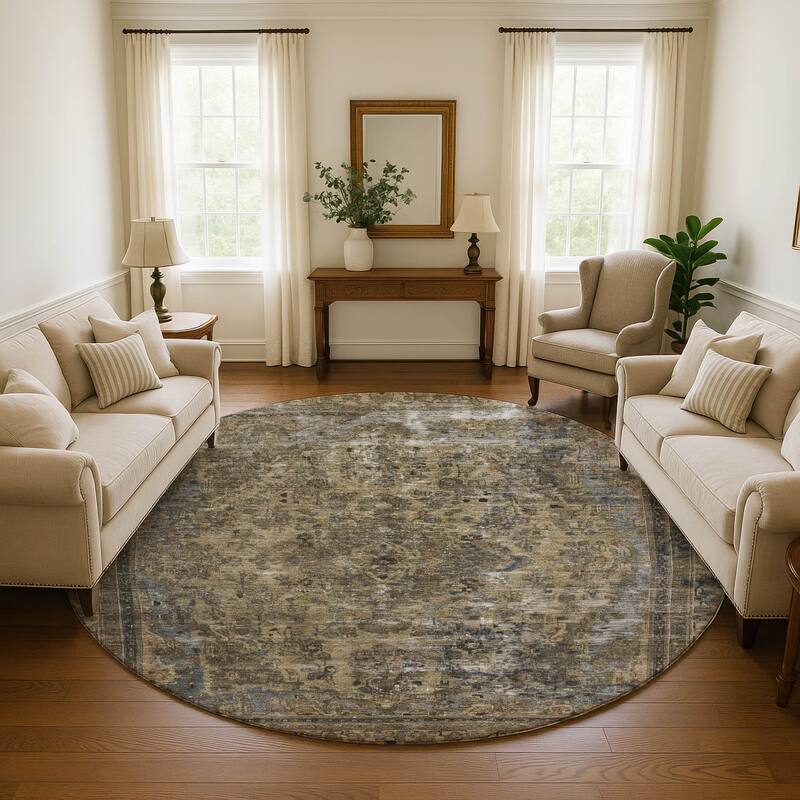 Premium Washable Super Soft Vintage Traditional Mayfield Rug - Brown - 8' x 8'