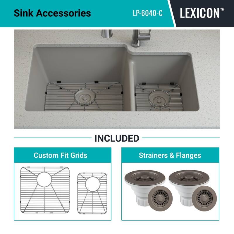 32"x19" Quartz Granite Kitchen Sink, 60/40 Double Bowl Drop-in/Undermount - 19x32