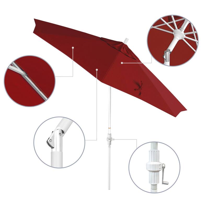California Umbrella 9' Rd Golden State Series Patio Umbrella White Aluminum Frame Crank Lift Collar Tilt Pacifica Pacific Blue